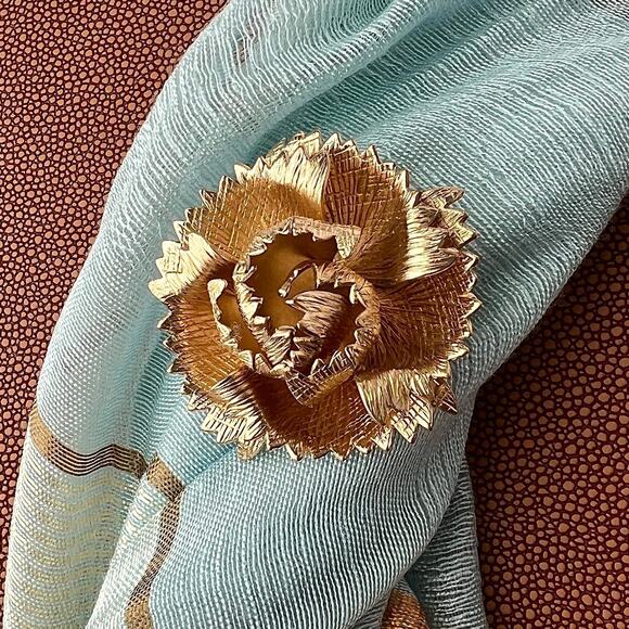 Vintage 12K Gold Filled TK Textured Flower Brooch 1960s Mid Century Sharp Edges - Picture 1 of 8